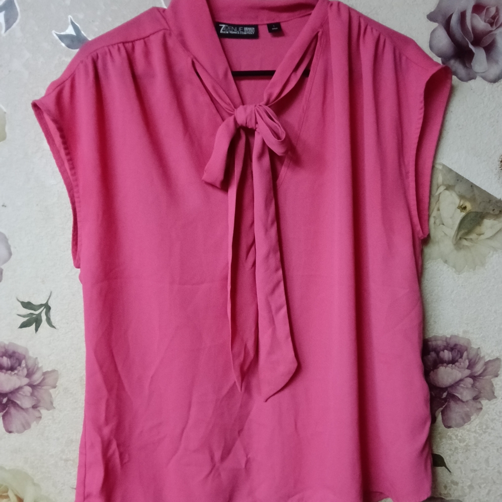 Avenue Pink Blouse with Tie Front